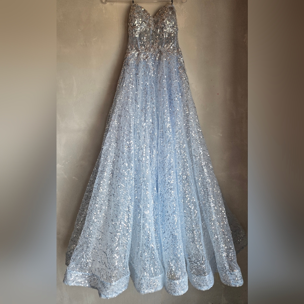 Jovani Light Blue Strapless Sequin Ball Gown